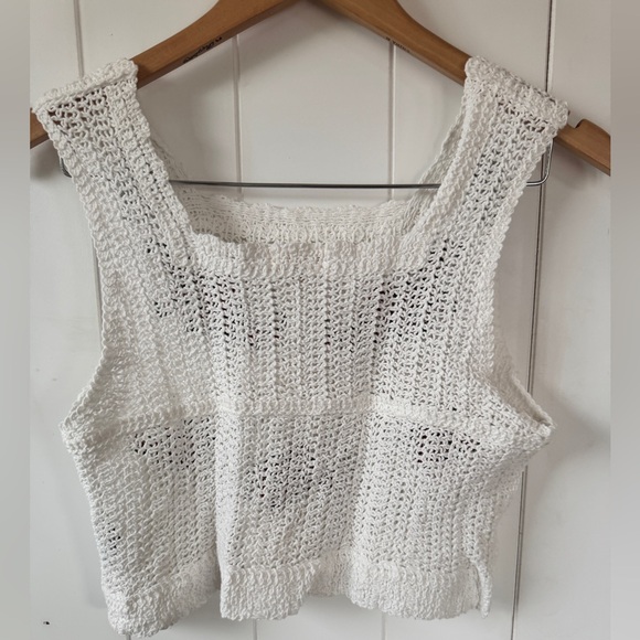 POL White Crochet Embroidered Floral Crop Top Boho Festival Semi Sheer OS - Picture 8 of 8